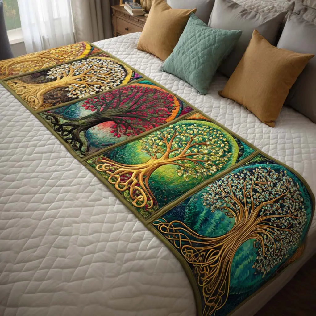 Celtic Seasons Quilted Bed Runner Celtic Season Weave Religious Home Gift