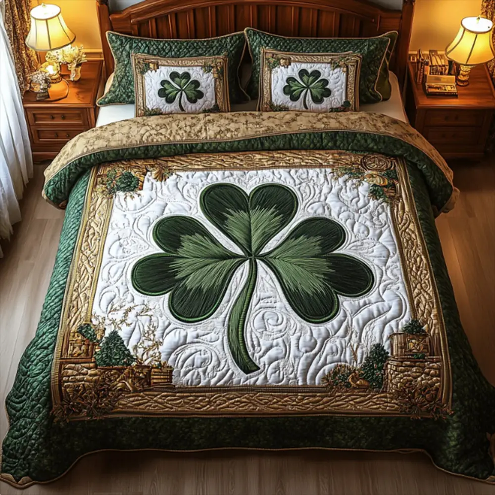 Celtic Shamrock Quilt Bedding Set St Patrick's Day Unique Idea Gift For Irish