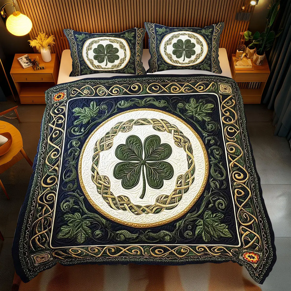 Celtic Shamrock Quilted Bedding Set Home Decor St Patricks Day Gifts For Friends