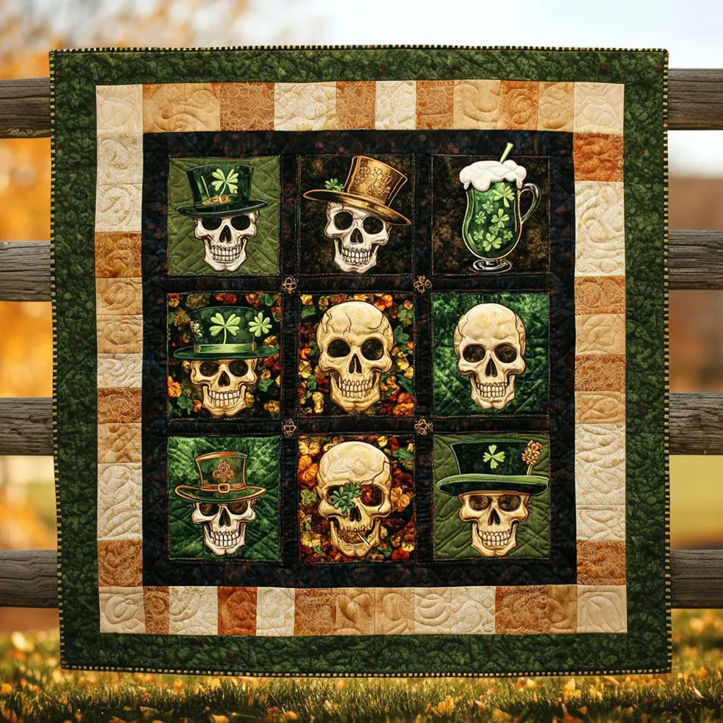 Celtic Skull Quilted Blanket Bedding Accessories St Patrick's Gifts For Grandma