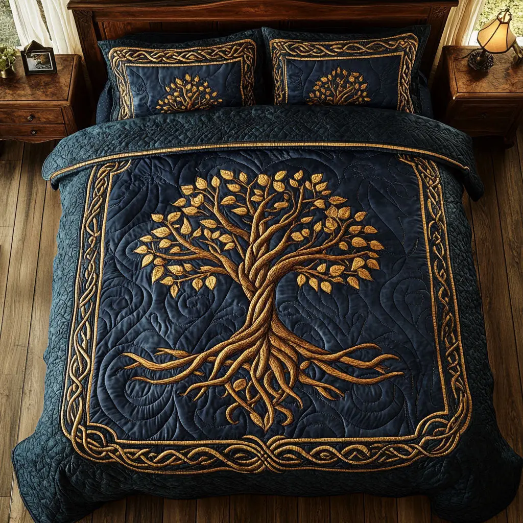 Celtic Tree Of Life Quilted Bedding Set Duvet Cover Bedspread Presents For Men Celtic Tree Of Life Quilted Bedding Set Duvet Cover Bedspread Presents For Men - Image 1