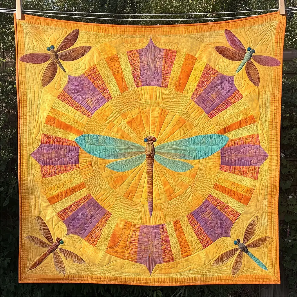 Central Mandala Dragonflies Quilt Perfect Holiday Gift for Blanket Lovers