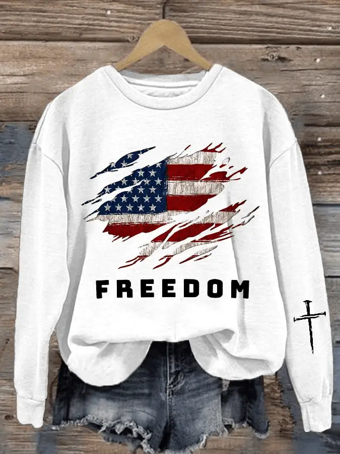 Charlie Kirk Freedom American Flag Print Casual Sweatshirt Charlie Kirk Freedom American Flag Print Casual Sweatshirt - Image 1