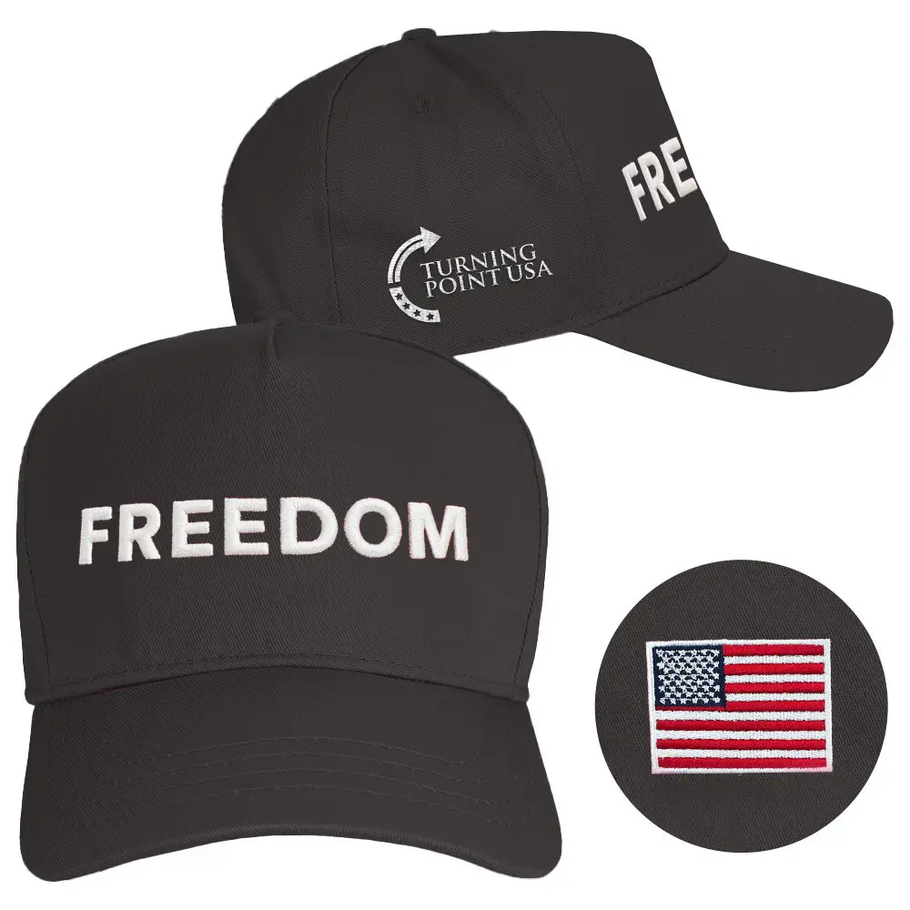 Charlie Kirk Freedom Hat Black Embroidered Charlie Kirk Hats Turning Point USA Merchandise Store