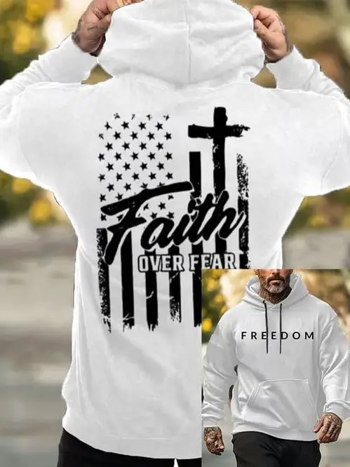 Charlie Kirk Freedom Hoodie Faith Over Fear Cross Christian Outfit Gifts For Men
