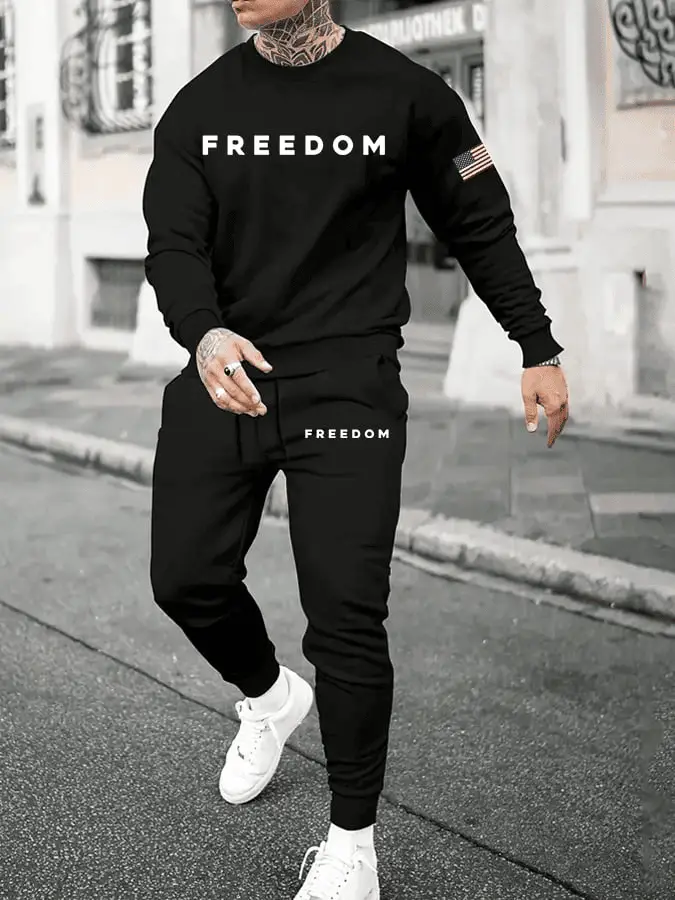 Charlie Kirk Freedom Print Casual Two-Piece SuitSweatshirt And Trousers Gift for Husband