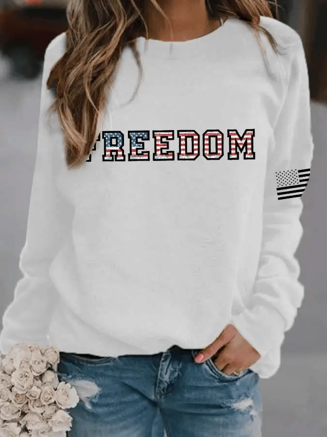 Charlie Kirk Freedom Print Sweatshirt American Flag Crewneck Patriotic Gift for Her