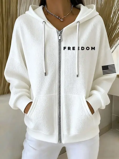 Charlie Kirk Freedom Women's Zipper Hoodie USA Flag Memorial Tribute Gifts Apparel