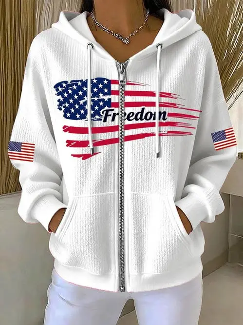 Charlie Kirk Freedom Women's Zipper Hoodie USA Flag Merch Gifts For Republican Supporters