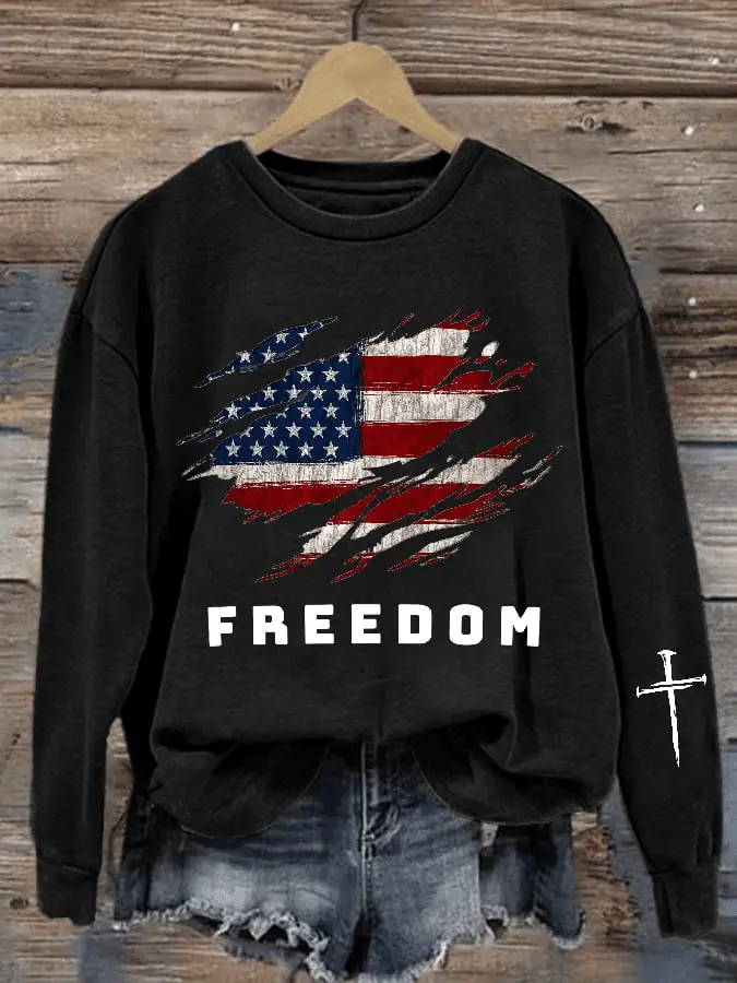 Charlie Kirk Merch Freedom Crewneck Sweatshirt American Flag Sweatshirt Gift for Supporters