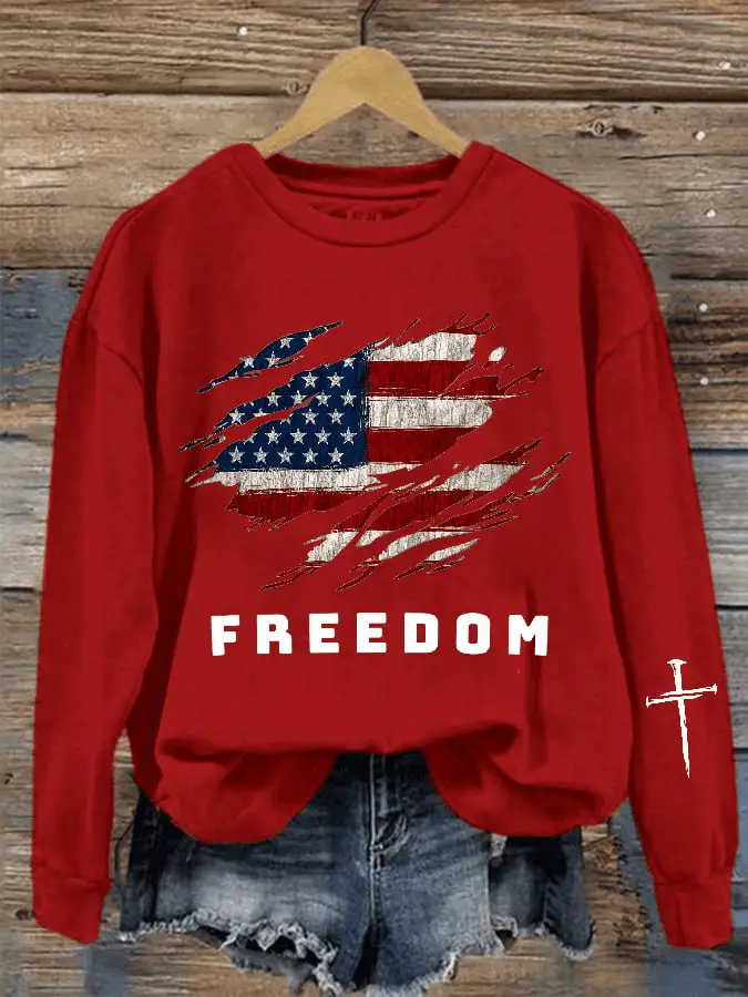 Charlie Kirk Merch Freedom Crewneck Sweatshirt American Flag Sweatshirt Tribute Gift