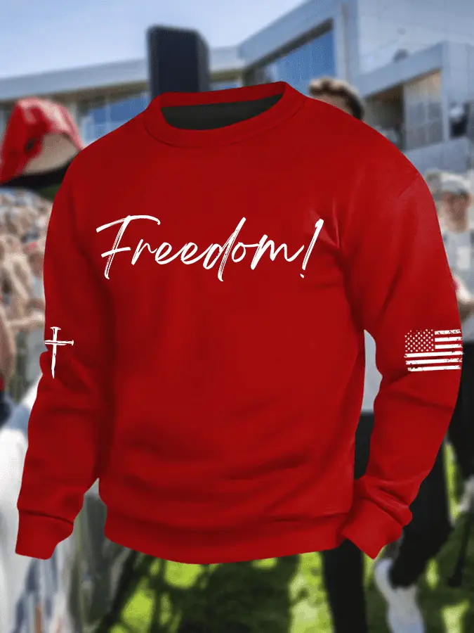 Charlie Kirk Merch Freedom Print Crew Neck Sweatshirt Freedom Red Sweatshirt Memorial Gift