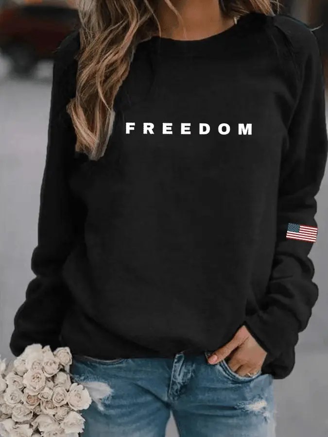 Charlie Kirk Merch Freedom Print Sweatshirt American Flag Crewneck