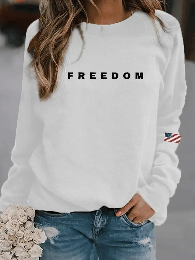 Charlie Kirk Merch Freedom Print Sweatshirt American Flag Crewneck Patriotic Gift for Her