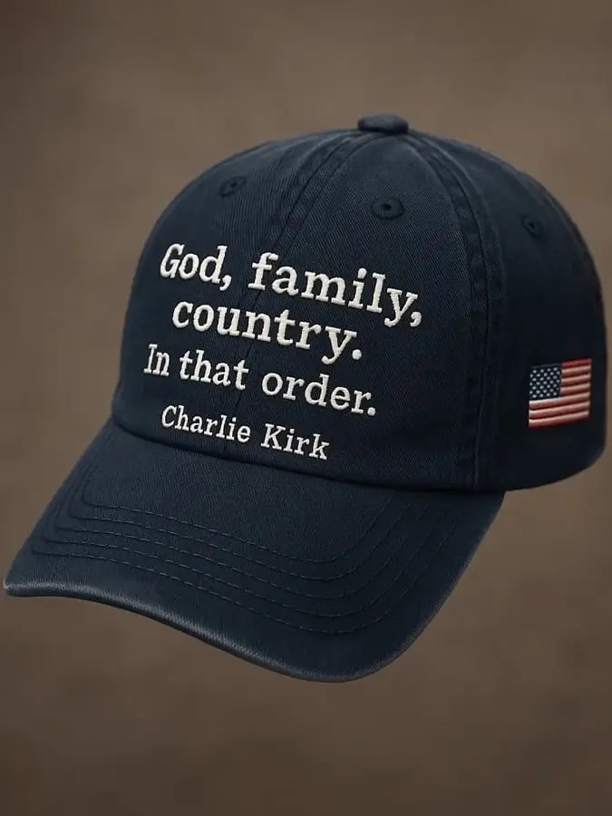 Charlie Kirk Merch God Family Country In That Order Resort Embroidered Hat Gifts For Patriots