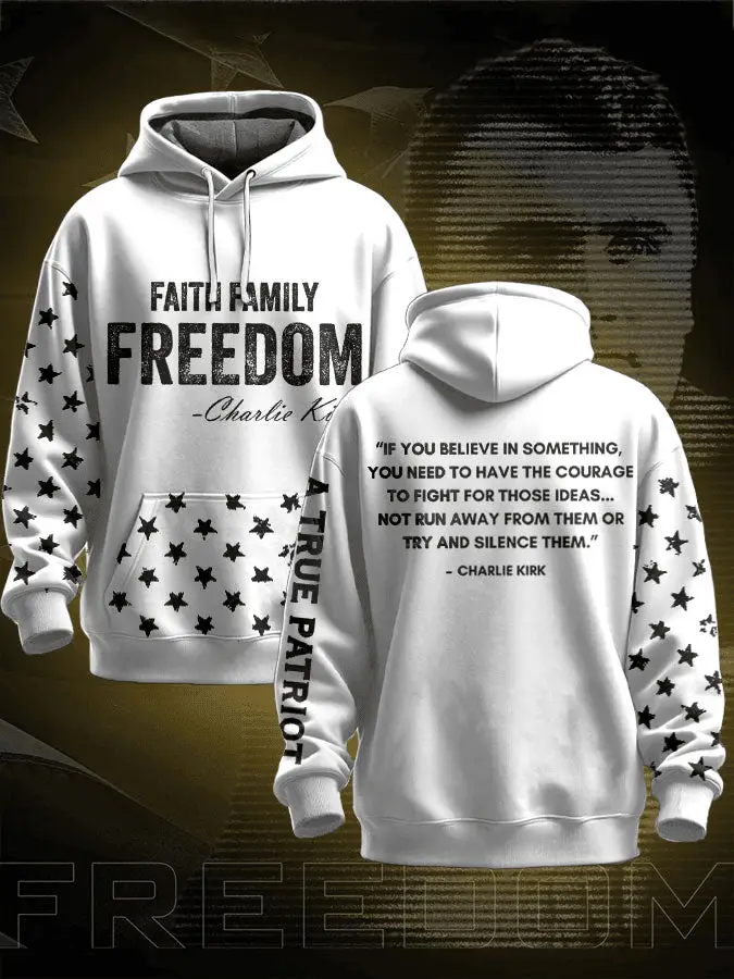 Charlie Kirk Merch Men's Freedom True Patriot Charlie Printed Hoodie