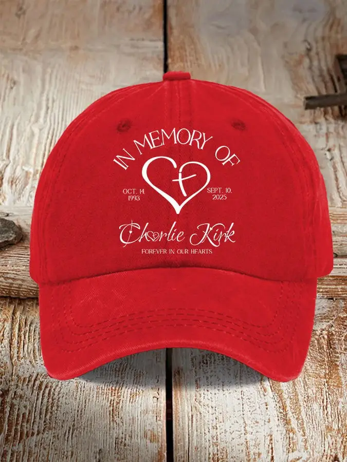 Charlie Kirk Merch Retro Forever In Our Hearts Print Baseball Cap Gifts For Patriots