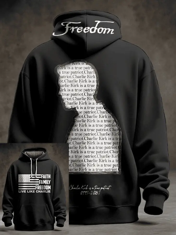 Charlie Kirk Merch True Patriot Memorial Printed Hoodie