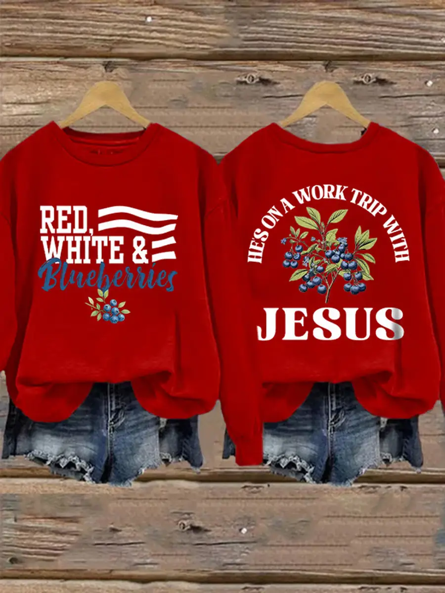 Charlie Kirk Red White & Blueberries Merch Sweatshirt He's On A World Trip With Jesus Tribute Clothing