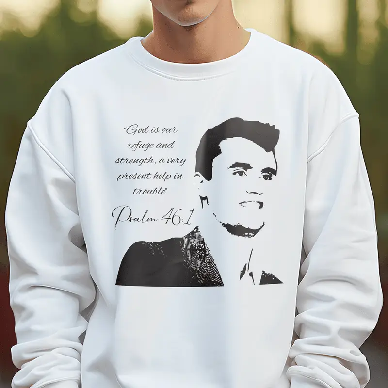 Charlie Kirk Sweatshirt God Is Our Refuge Verse Memorial Crewneck Turning Point Merch Gift