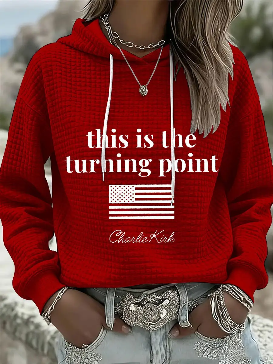 Charlie Kirk This Is The Turning Point Waffle Hoodie USA Flag Memorial Gifts For Supporters