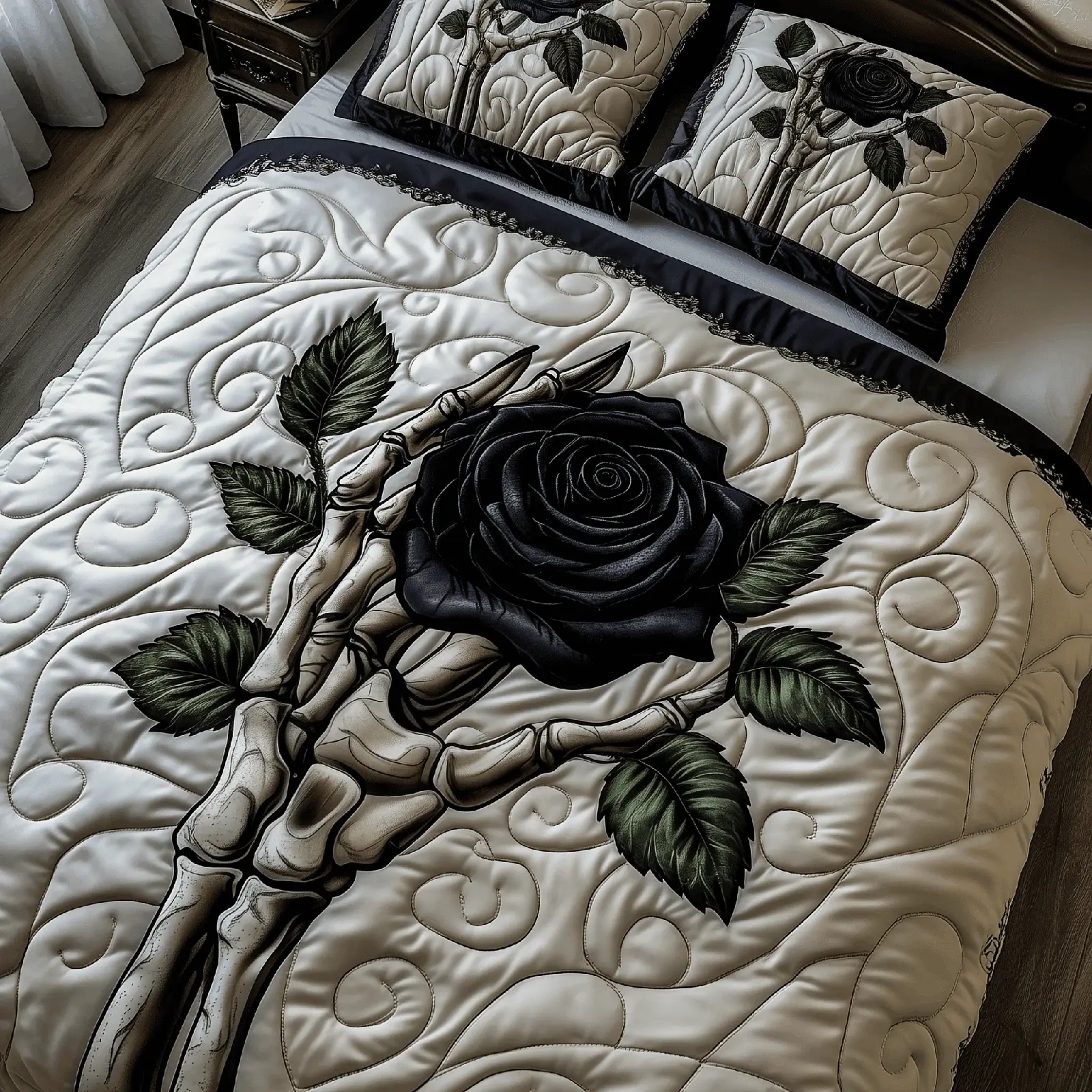Charming Black Rose For U Quilted Bedding Set Modern Home Decor Valentine's Day Ideas