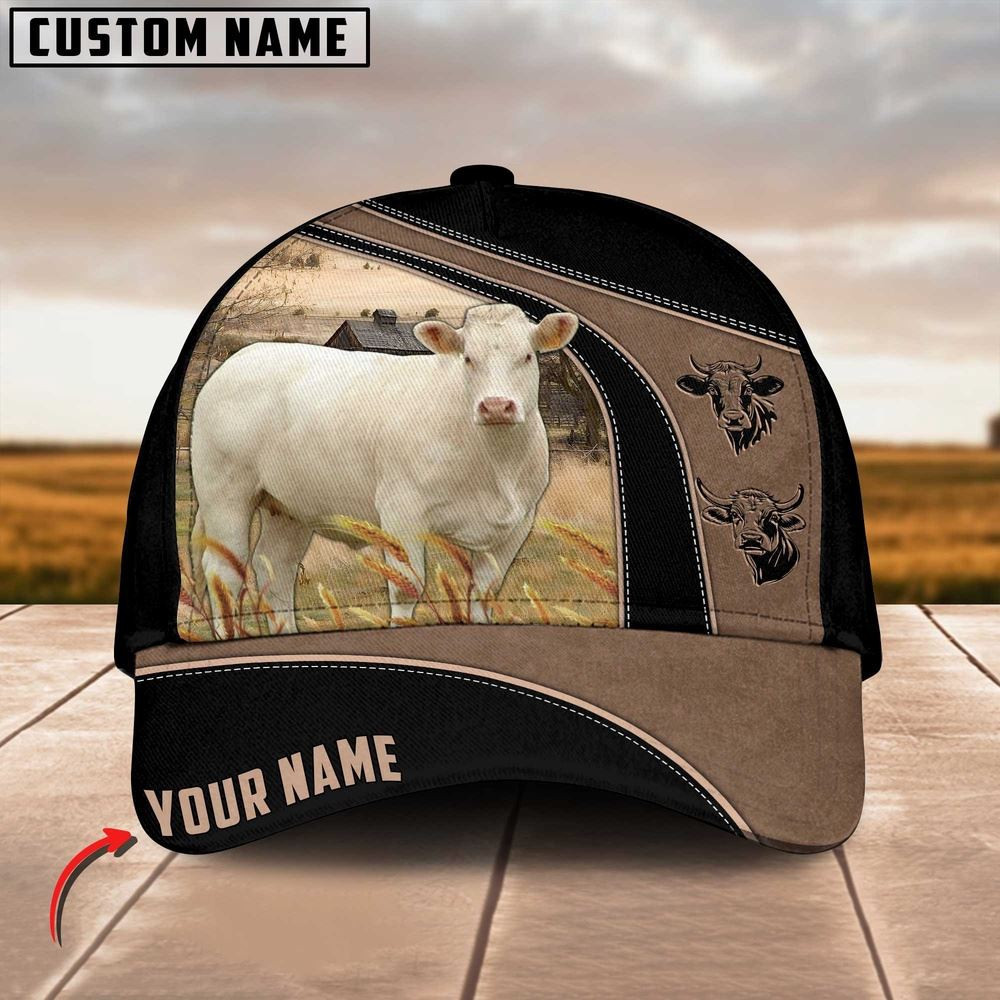 Charolais Cattle Customized Name Black Brown Cap Farm Cap Farmer Baseball Cap Gift For Farmer