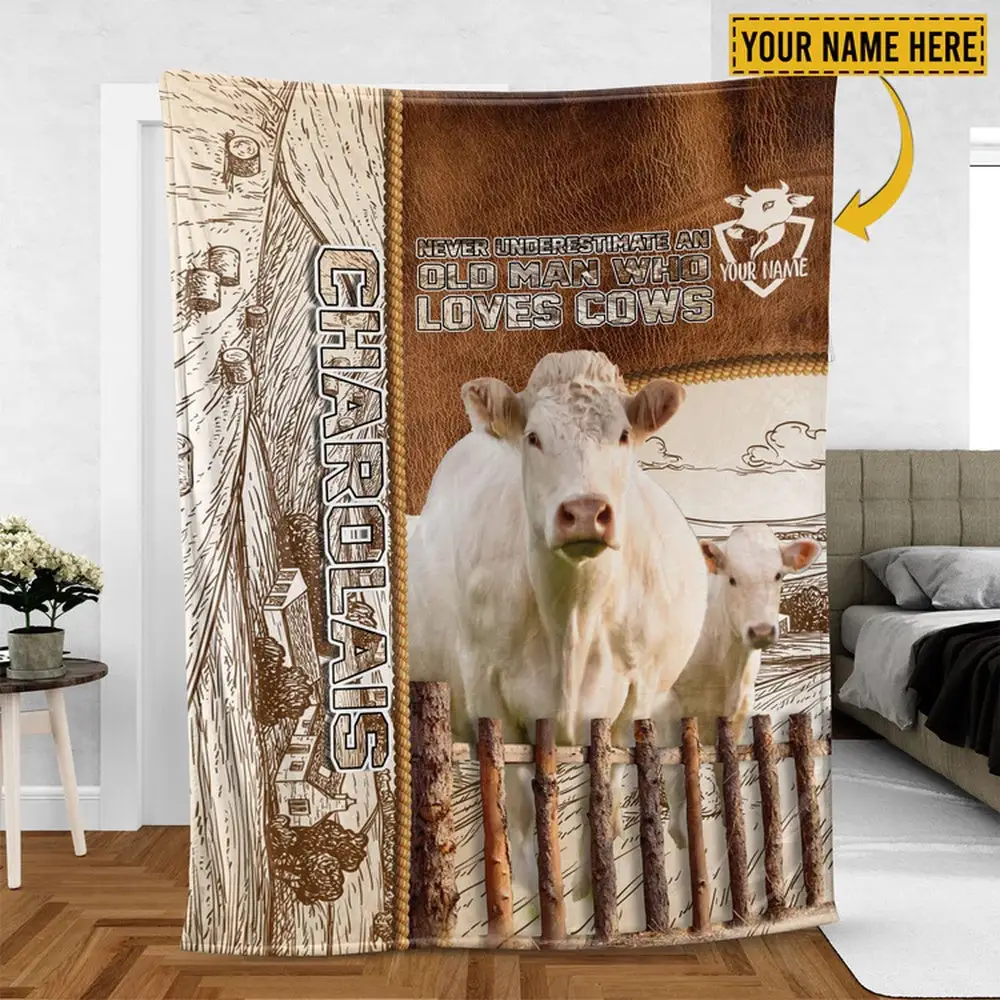 Charolais Cattle Personalized Name Blanket Farm Animal Blanket Presents For Farmers