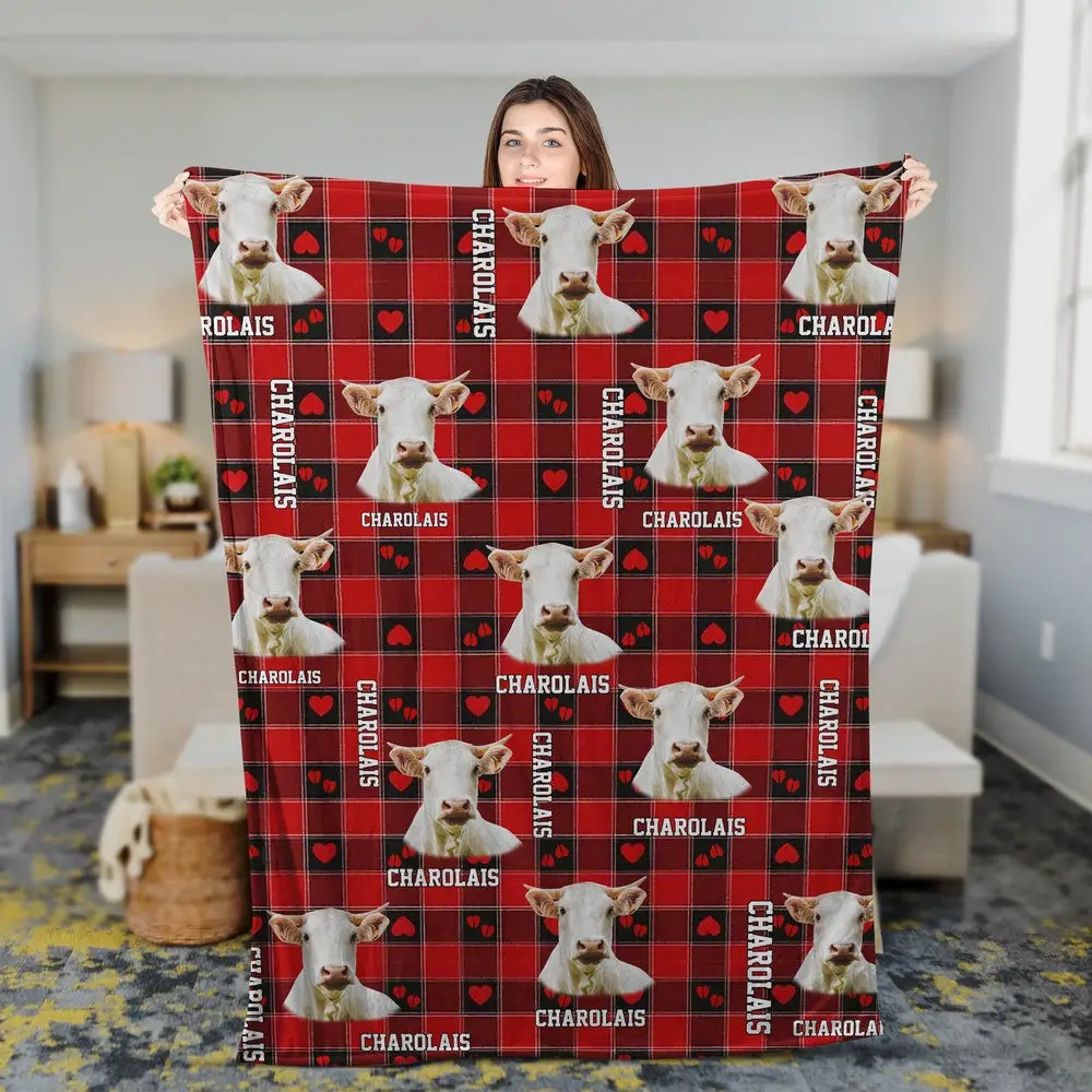 Charolais Cow Pattern Hoodie Blanket Farm Blanket Gift For Farmer