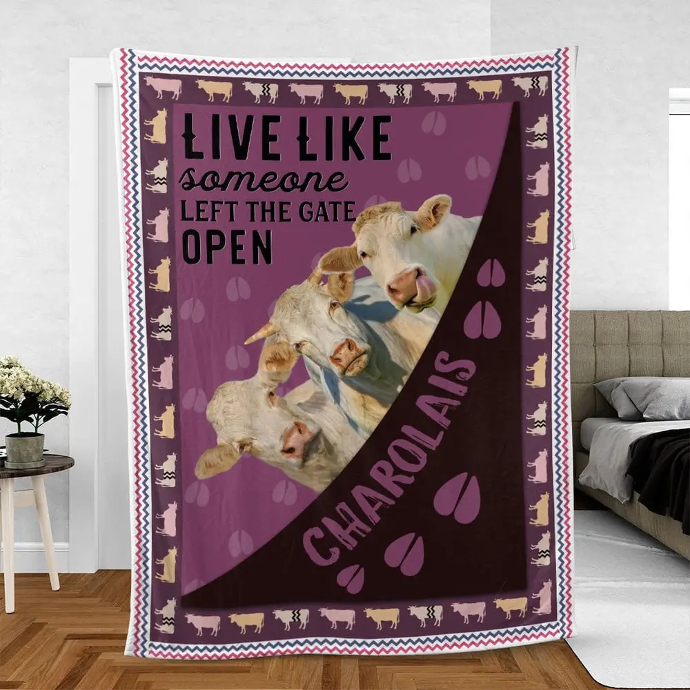 Charolais Hoof Pattern Purple Background Blanket Farm Blanket Gift For Farmer