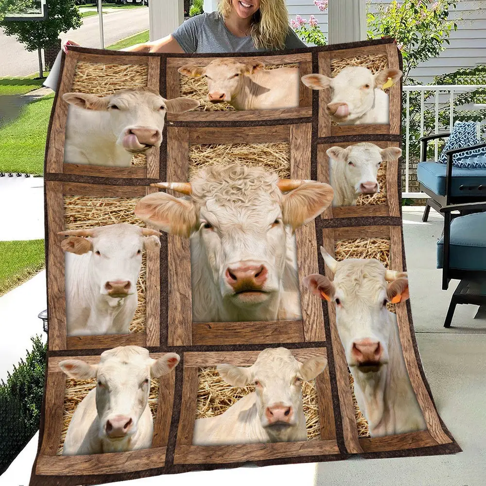 Charolais In Farm All Printed 3D Blanket Farm Blanket Gift For Farmer