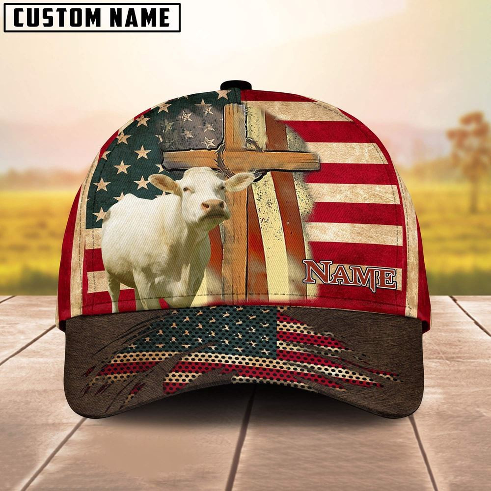 Charolais USA Flag Customized Name Cap Farm Cap Farmer Baseball Cap Gift For Farmer