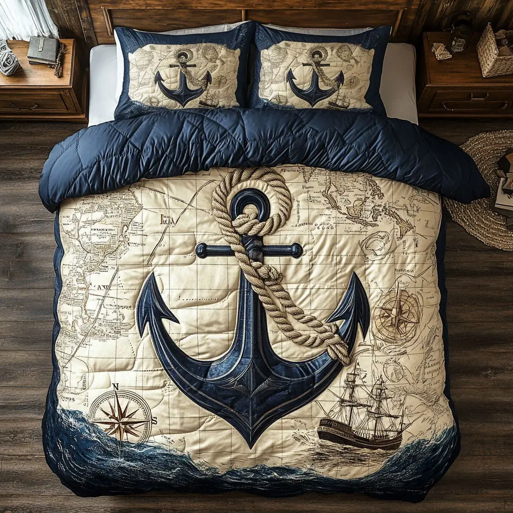 Charted Seas Quilted Bedding Set Duvet Cover Bedspread Best Gifts Bedroom Decorative Charted Seas Quilted Bedding Set Duvet Cover Bedspread Best Gifts Bedroom Decorative - Image 1