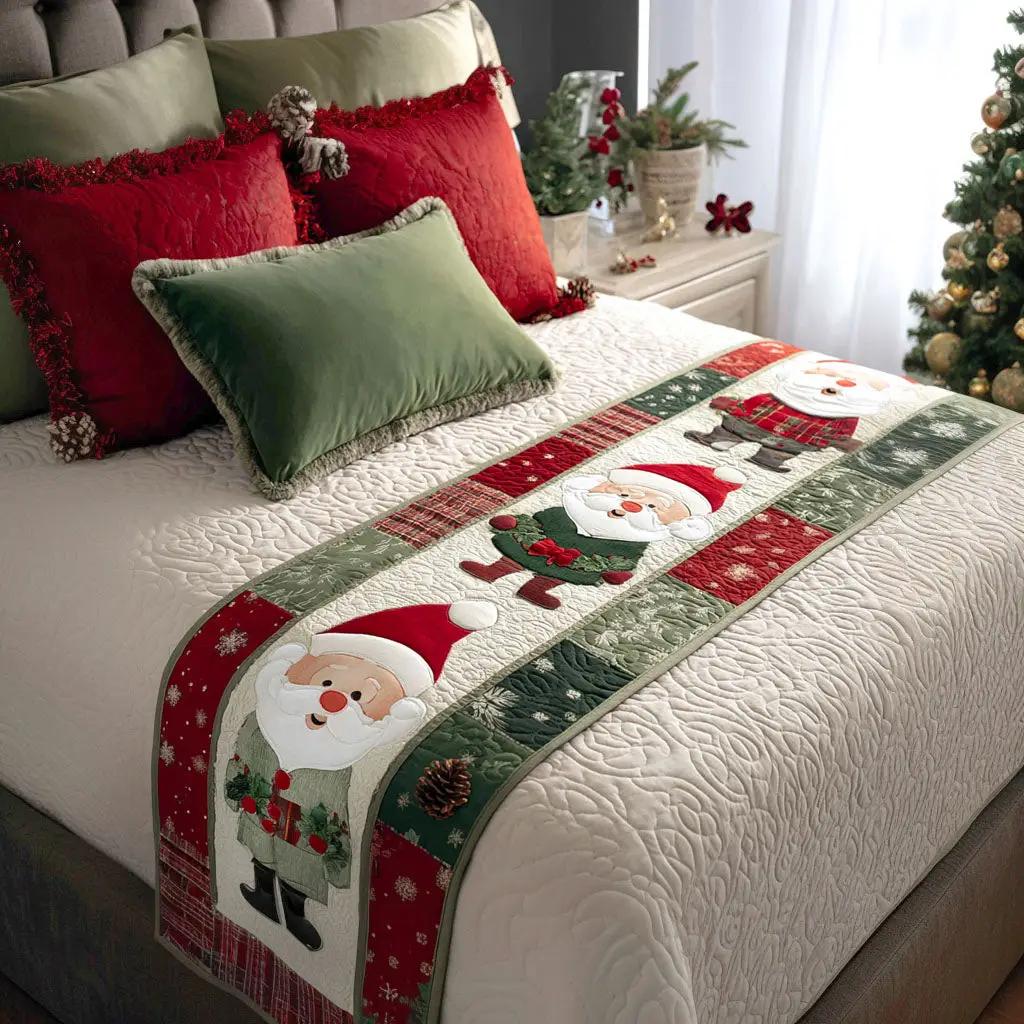 Cheerful Evergreen Quilted Bed Runner Cheerful Evergreen Christmas Home Gift