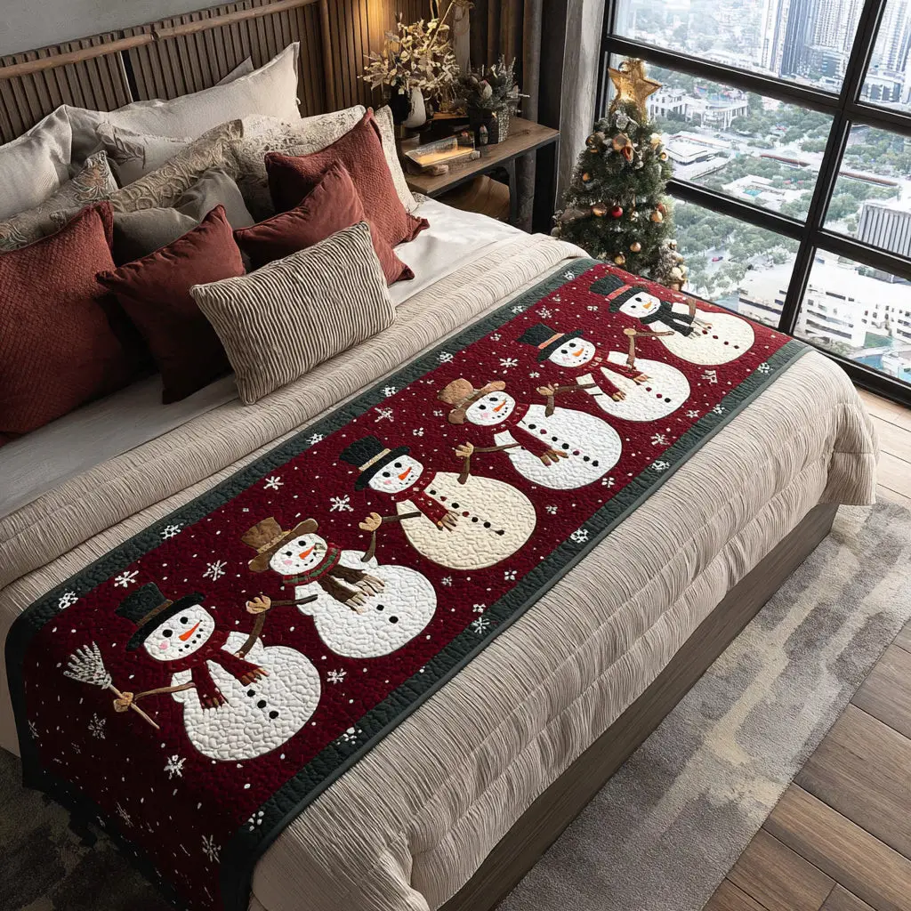 Cheerful Frost Friends Quilted Bed Runner Frost Friends Holiday Gift for Neighbors