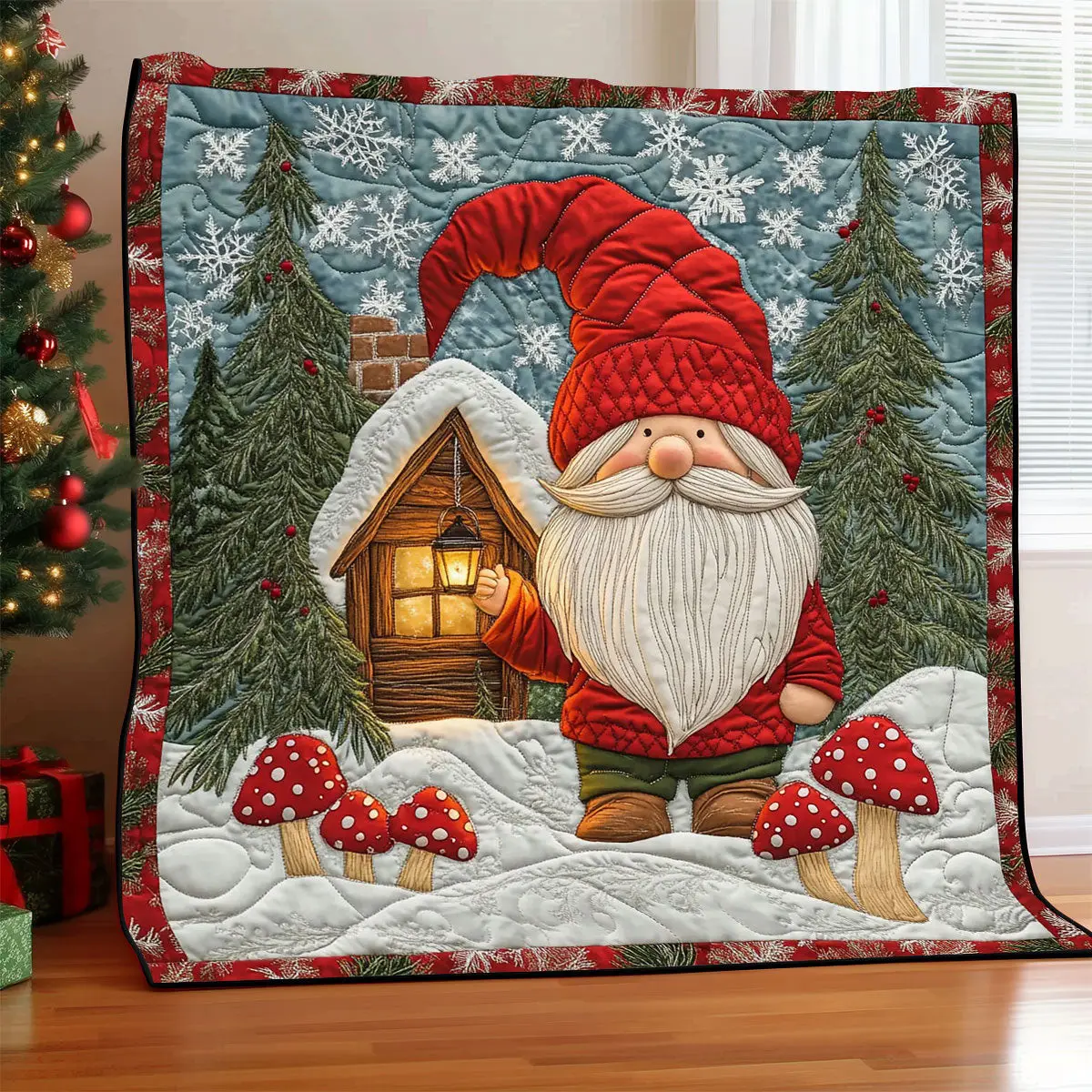 Cheerful Gnome Quilt Beautiful Quilt Blanket Gift for Cozy Living