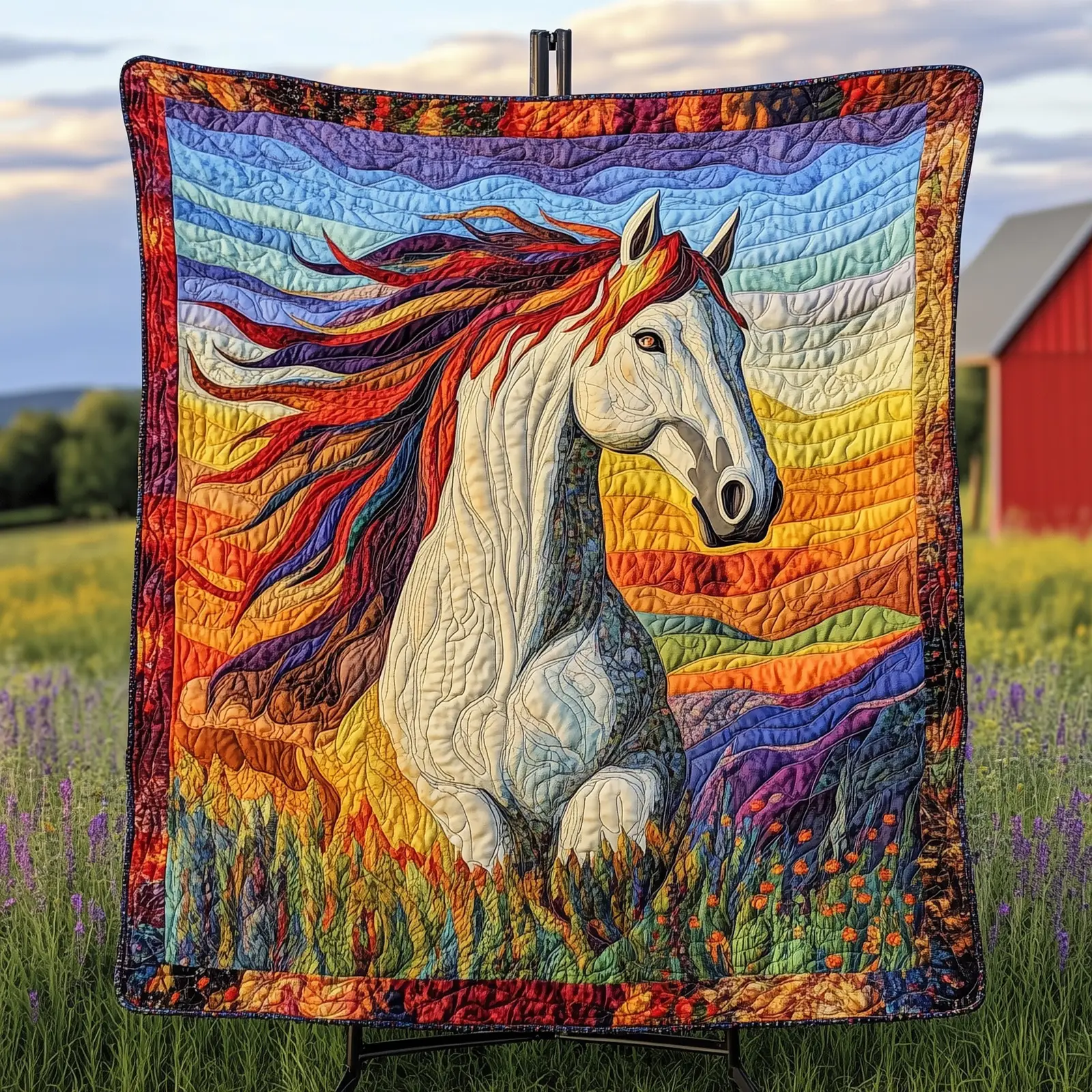 Cheerful Horse Quilted Blanket Bright And Lively Design Gift For Horse Owner