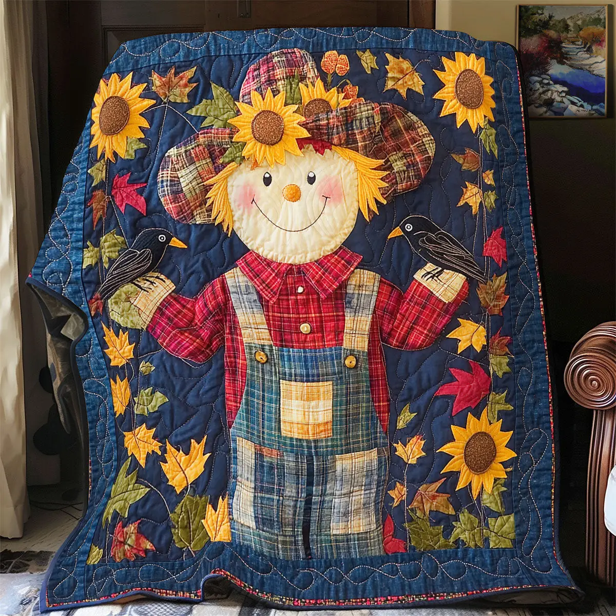 Cheerful Scarecrow Quilt Blankets Best Throw Blanket Perfect Mother' Day Gifts Cheerful Scarecrow Quilt Blankets Best Throw Blanket Perfect Mother' Day Gifts - Image 1