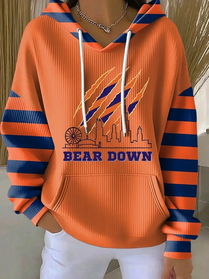 Chicago Bears Hoodie Bear Down Women's Game Day Clothes Merch Best Gifts For Bears Fans