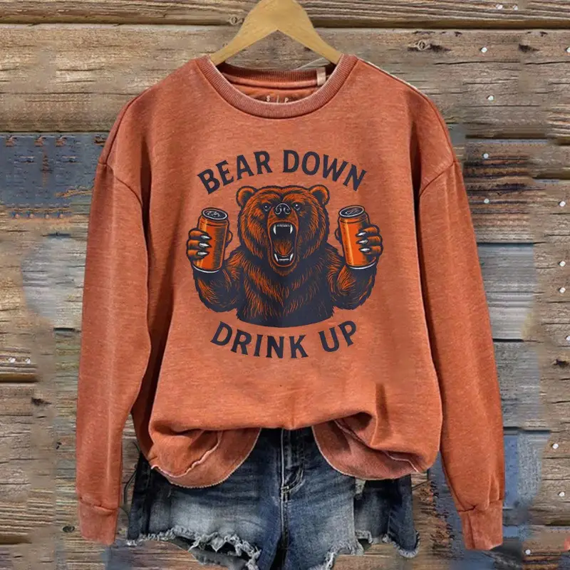 Chicago Bears Sweatshirt Bear Down Drink Up Sweatshirt Best Football Gifts For Bears Fans