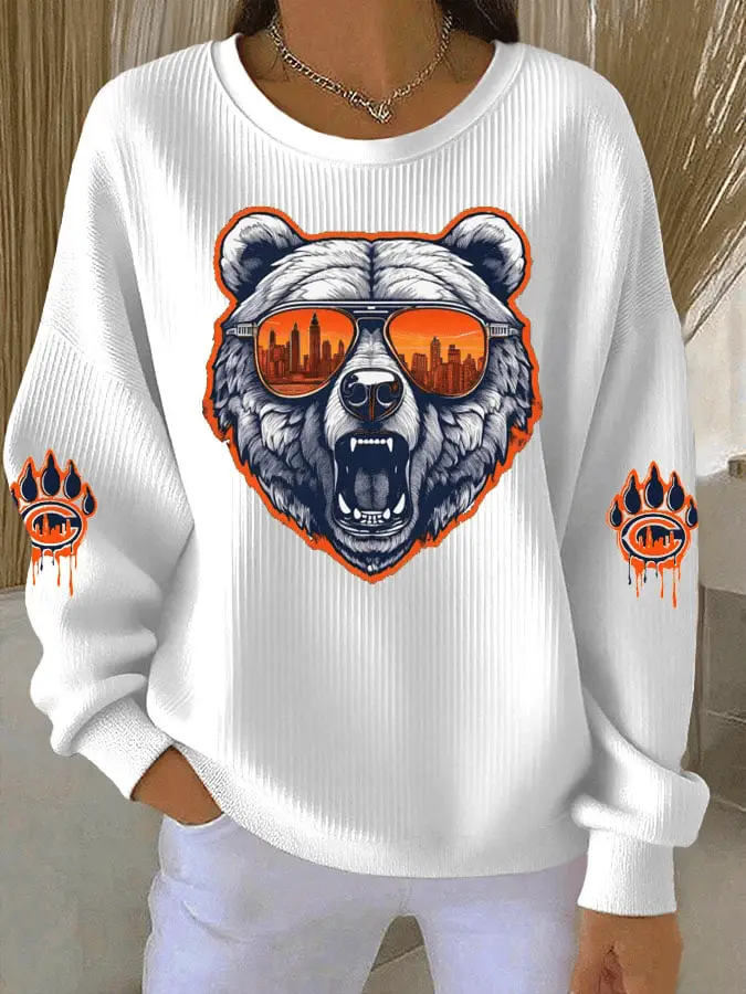 Chicago Football Merch Bears Football Print Sweatshirt CB Apparel for Women