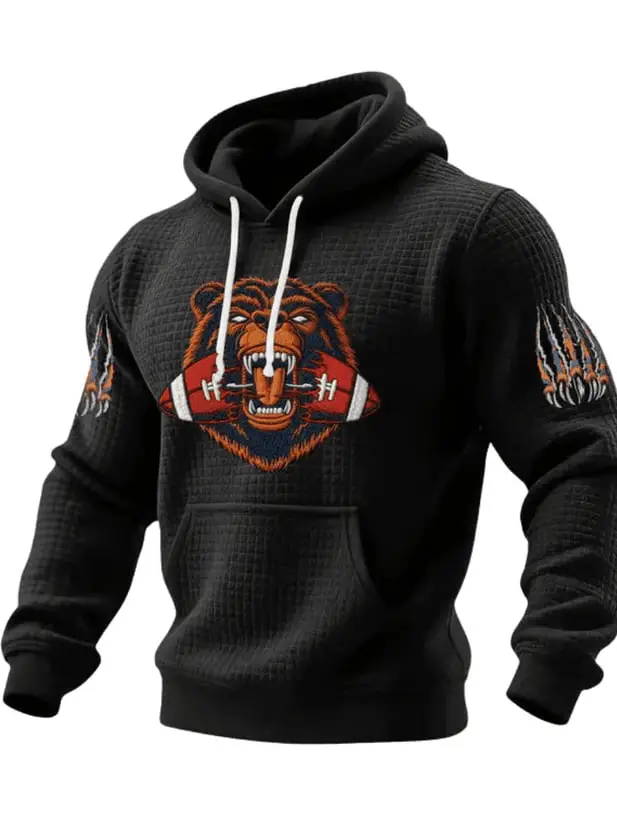 Chicago Football Merch Bears Football Waffle Hoodie Game Day Outfit for Men