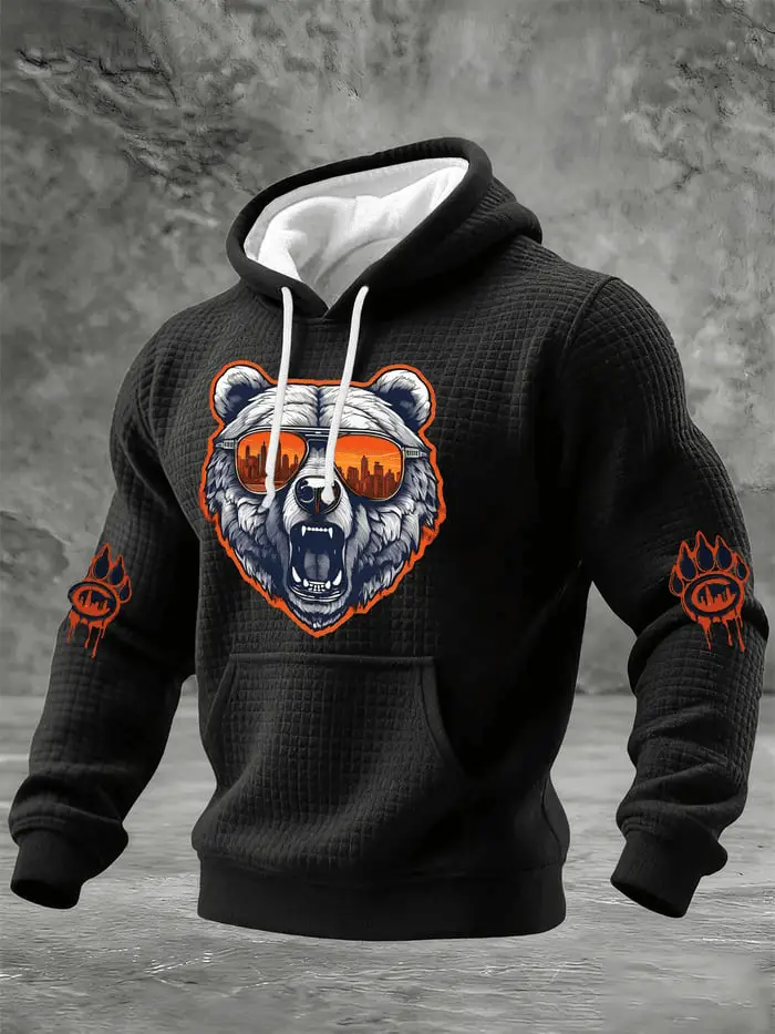Chicago Football Merch Bears Football Waffle Hoodie Men's CB Apparel for Fans
