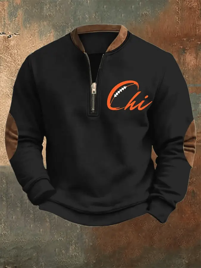 Chicago Football Merch Bears Football Zipper Neck Long Sleeve Sweatshirt Game Day Oufit
