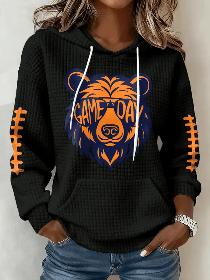 Chicago Football Merch Bears Waffle Hoodie Game Day Outfit for Women