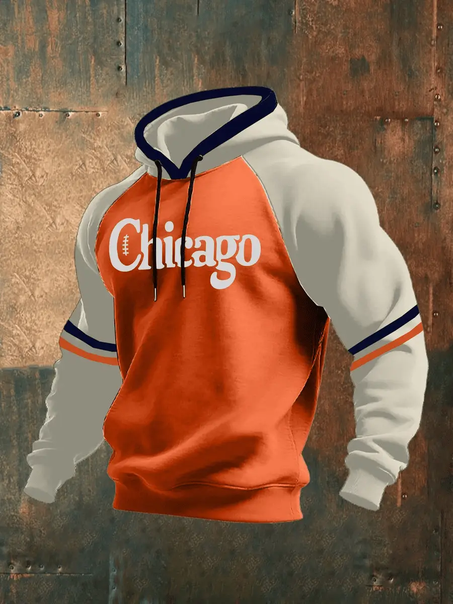 Chicago Football Merch Chicago Men_s Rugby Print Hoodie Gift for Boyfriend