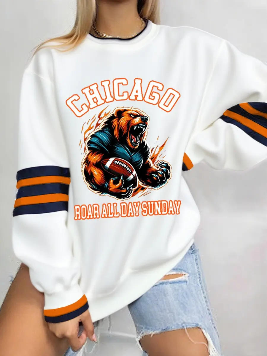 Chicago Football Merch Sweatshirt Roar All Day Sunday Clothing For Fans Chicago Football Merch Sweatshirt Roar All Day Sunday Clothing For Fans - Image 1