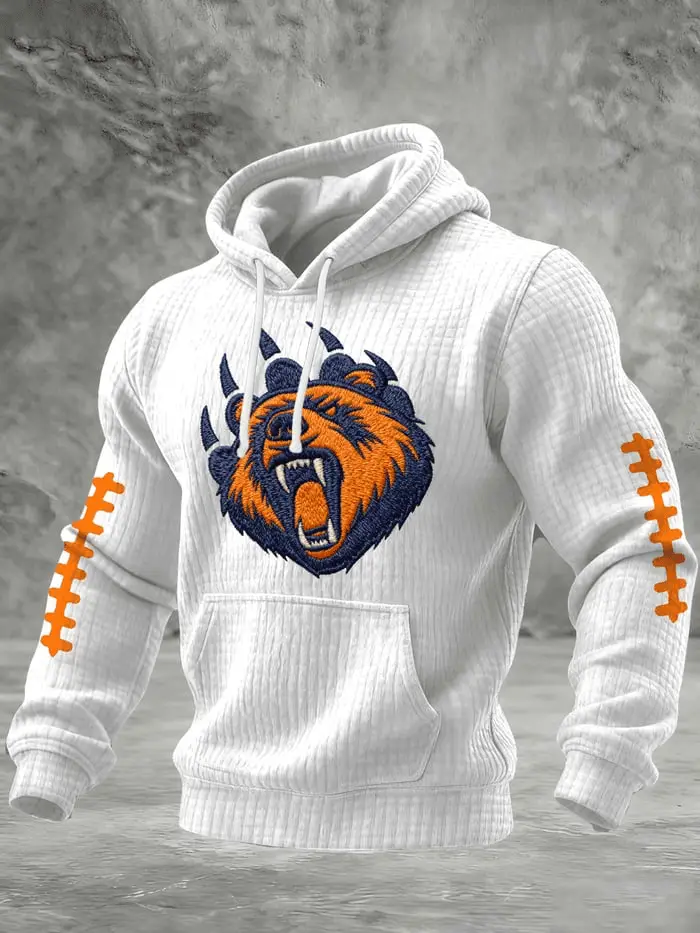 Chicago Football Print Waffle Hoodie Bear Crawl Design Gift for Football Lovers