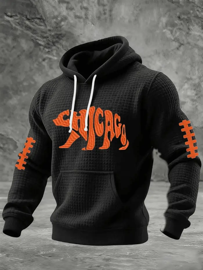 Chicago Football Print Waffle Hoodie Da Bears Hoodie Clothing for Dad