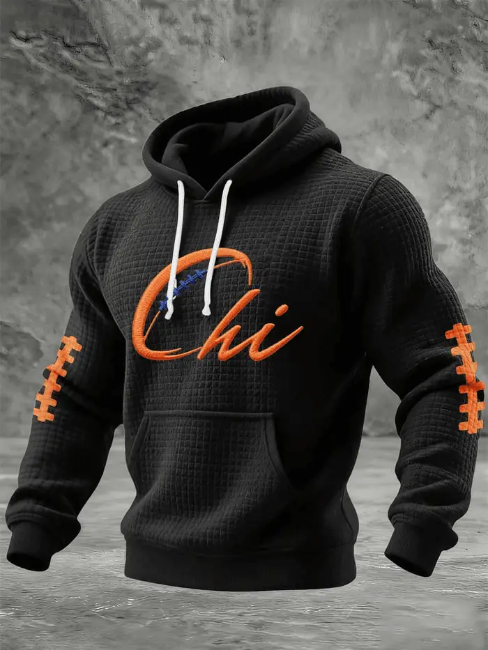 Chicago Football Print Waffle Hoodie Men's Football Merch for Dad